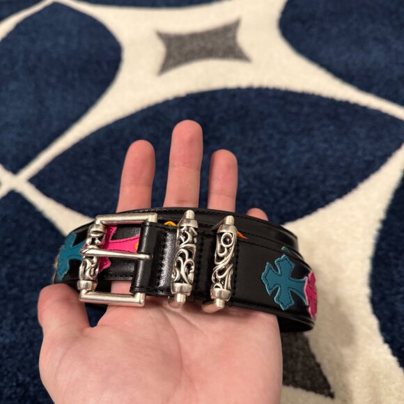 Chrome Hearts Multi Color Cross Patch Roller Belt Size 36 - Picture 2 of 4